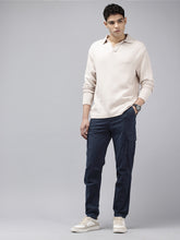 Men's Navy Blue Solid Cotton 7 Pockets Cargo Trouser